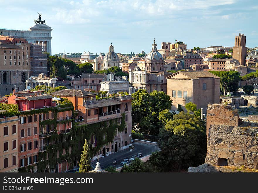 View of Rome with houses and cathedrals