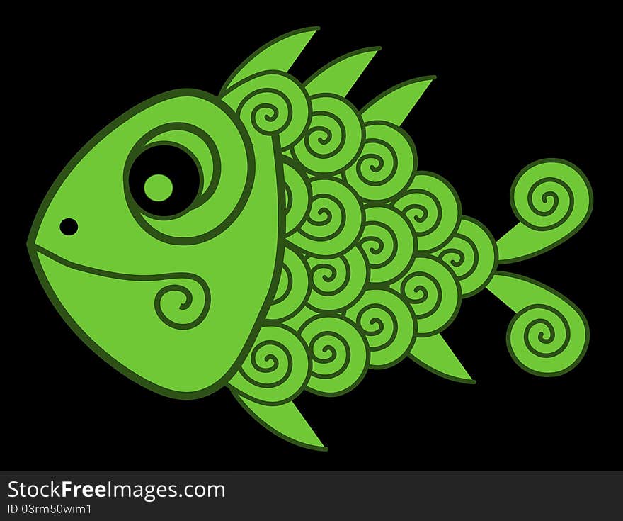 Stylized green fish with spiral motif in tattoo style. Stylized green fish with spiral motif in tattoo style.