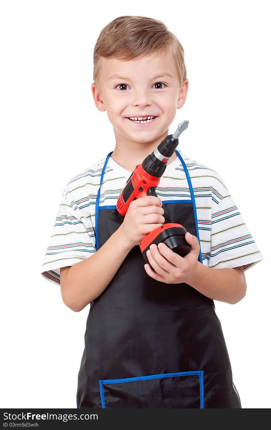 Little boy with tools - isolated on white background