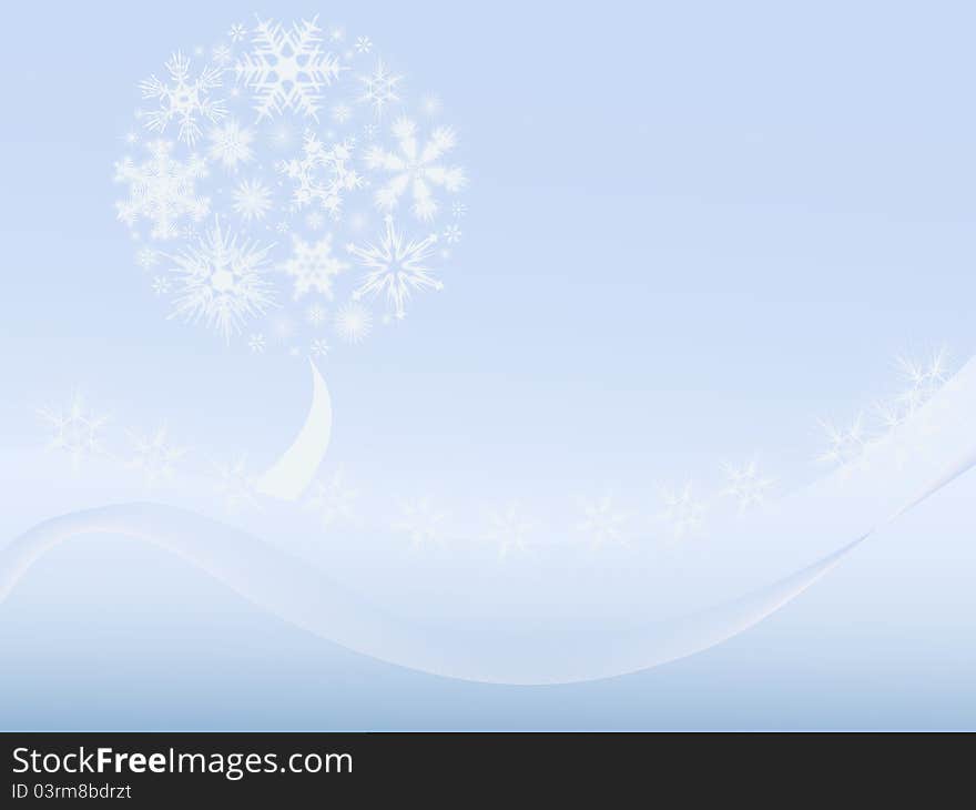 Winter background. Tree of various snowflakes.