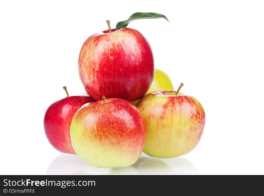 Fresh ripe red and yellow apples on white background. Fresh ripe red and yellow apples on white background