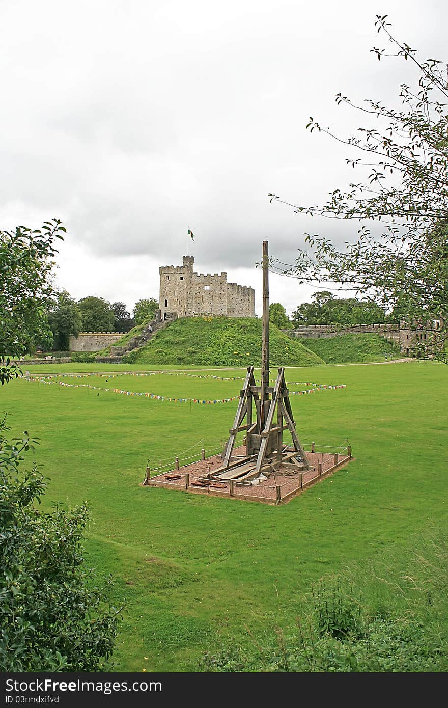 Cardiff Castle In  Wales With Catapult