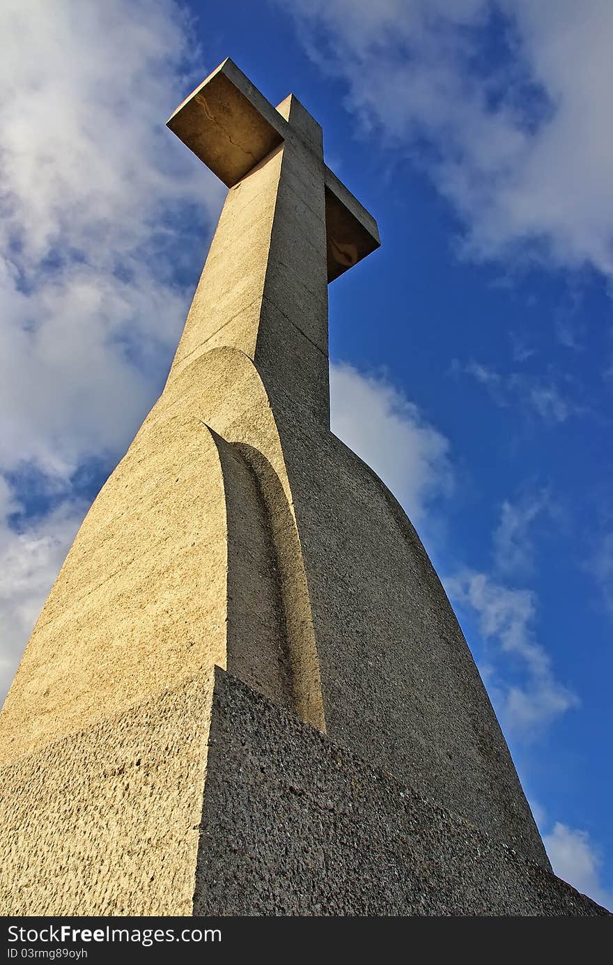 Big stone cross in Sant Salvador sanctuary in Majorca (Balearic Islands - Spain). Big stone cross in Sant Salvador sanctuary in Majorca (Balearic Islands - Spain)