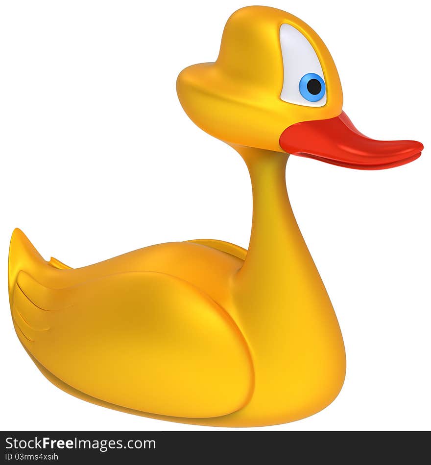 Yellow toy duck. Isolated on a white background.