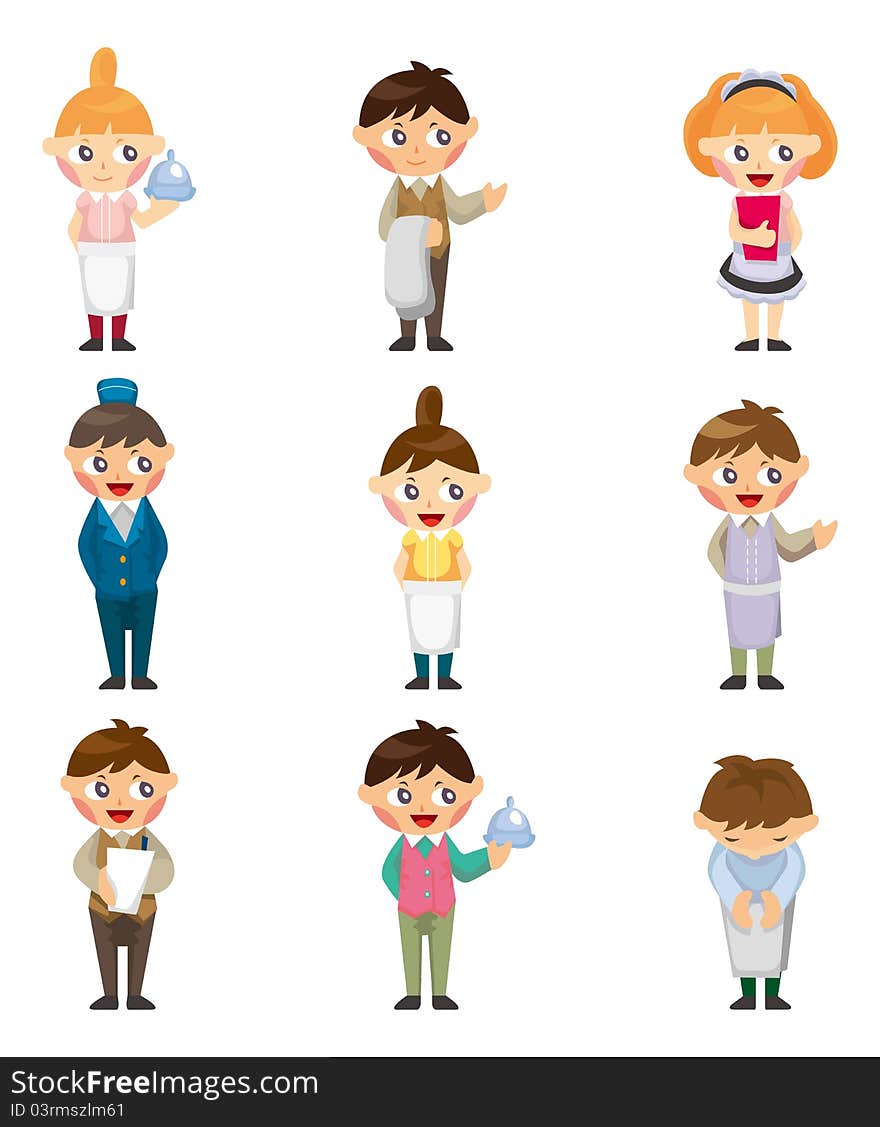 Cartoon waiter and waitress icon,,illustration