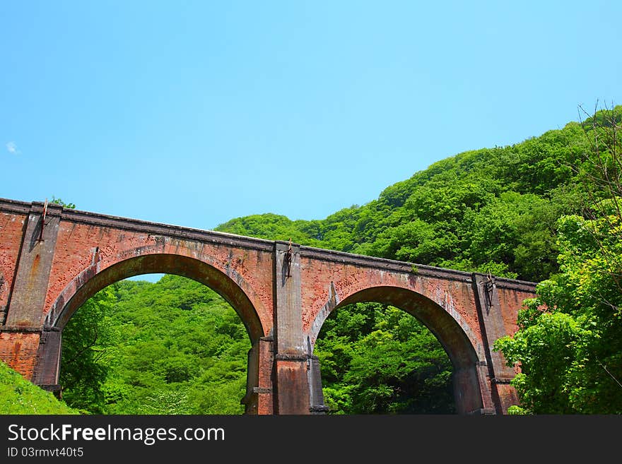 Old railroad bridge of brick work in Japan