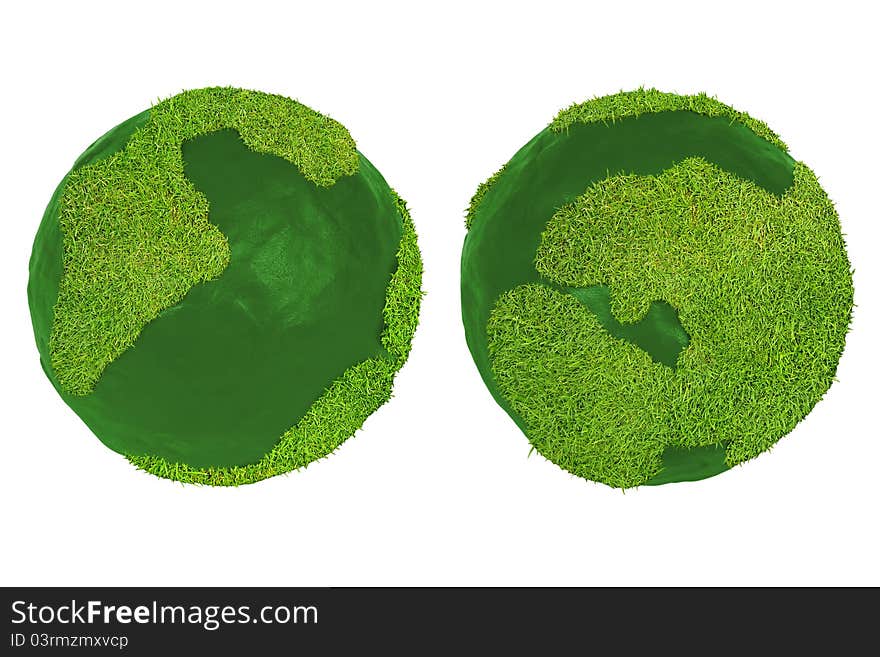 Globe made of clay and grass on a white background. Globe made of clay and grass on a white background