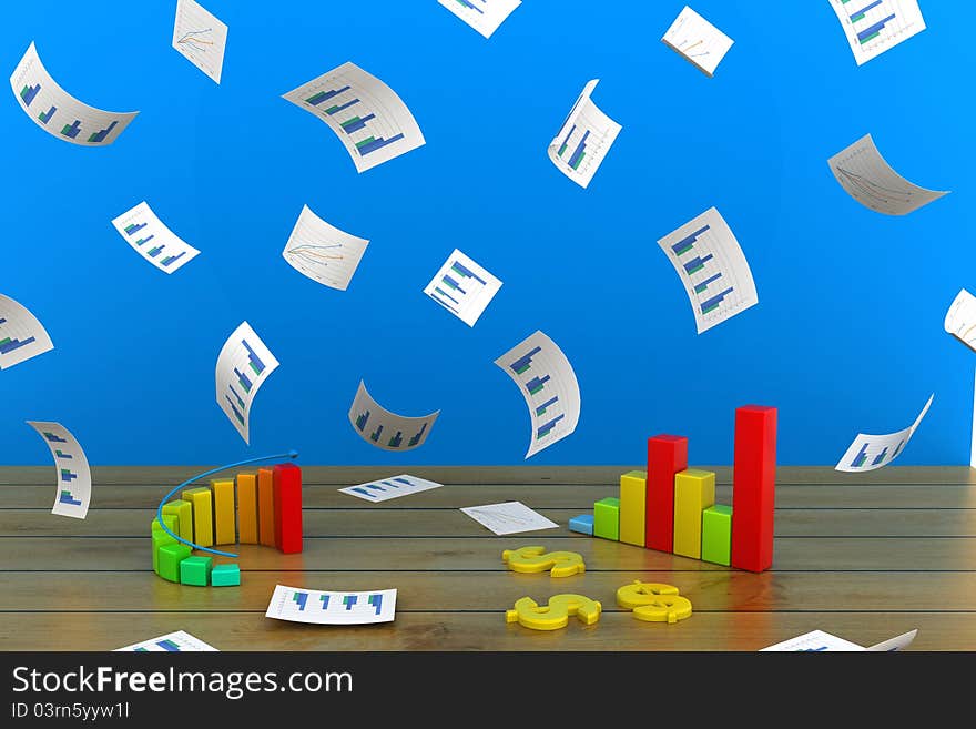 3d illustration of Business graph with chart. 3d illustration of Business graph with chart