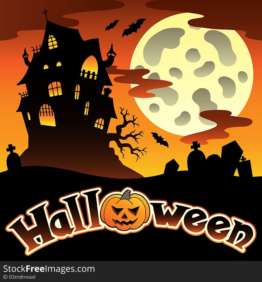 Halloween scenery with sign 1 - illustration.