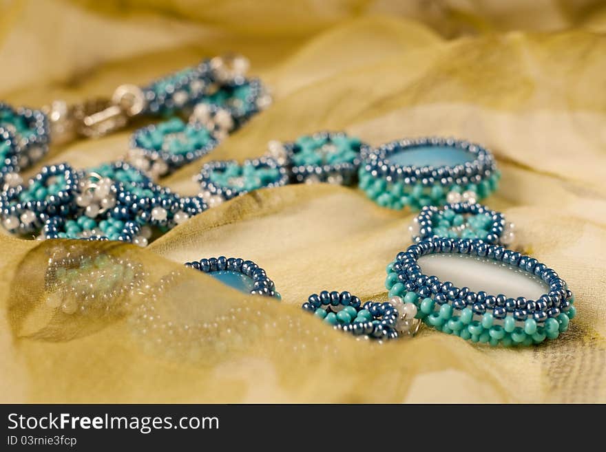 Ornament on a neck from beads and semiprecious stones. Ornament on a neck from beads and semiprecious stones