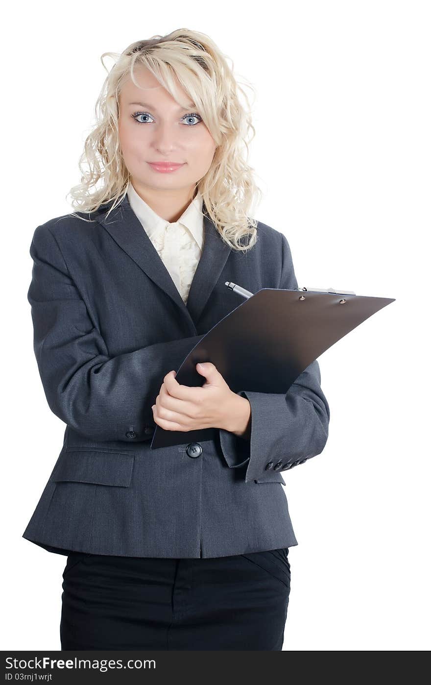 Portrait of the young beautiful girl on white