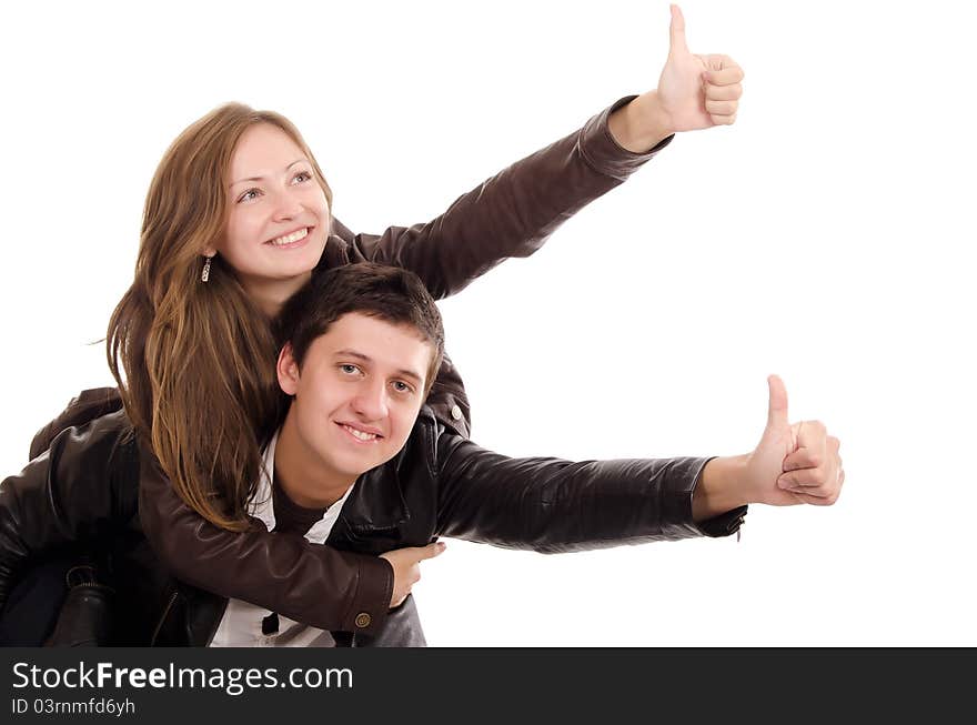 Beautiful young pair on background