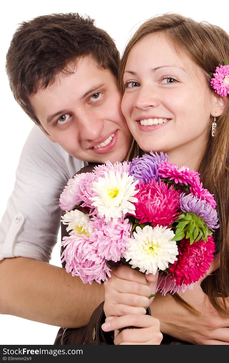 Beautiful young pair on white background