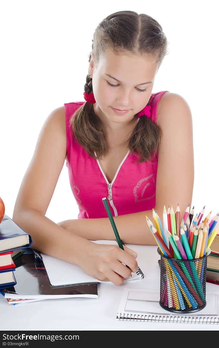 Portrait of the young girl with books