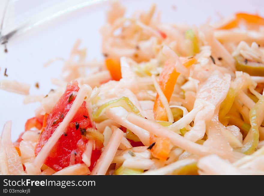 Close-up of one bowl of salad.