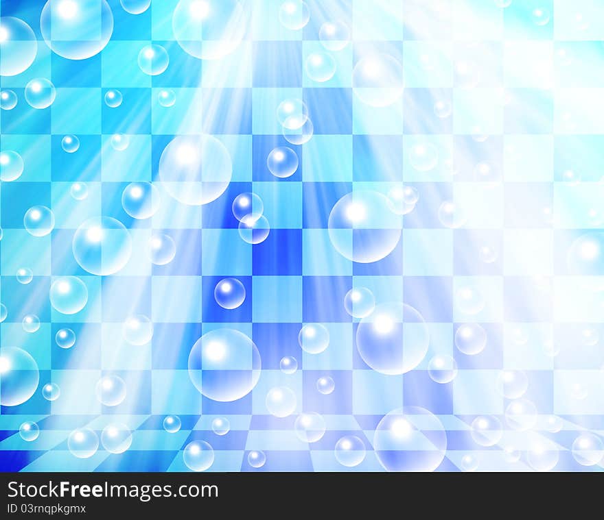 Water bubbles on chessboard background