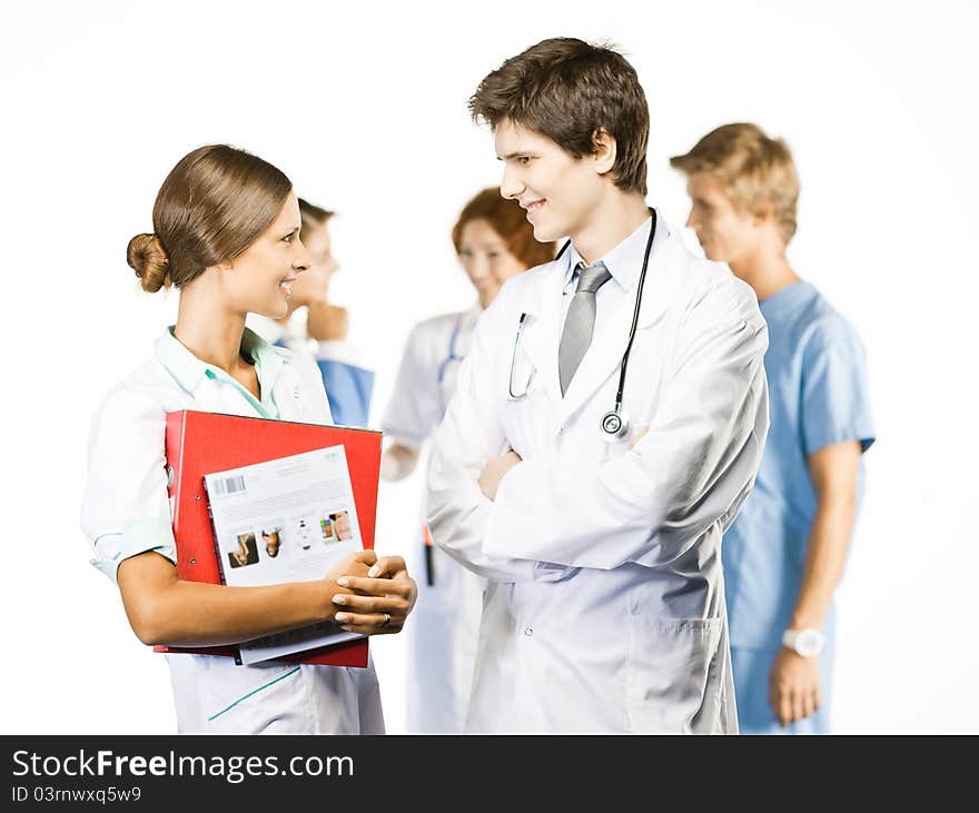 Group of smiling medical on white background. Group of smiling medical on white background