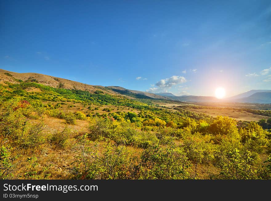 Top of the mountain on the background of the sky. natural composition