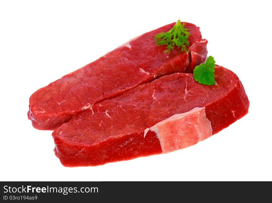 Raw Steaks with Herbs ,isolated on White