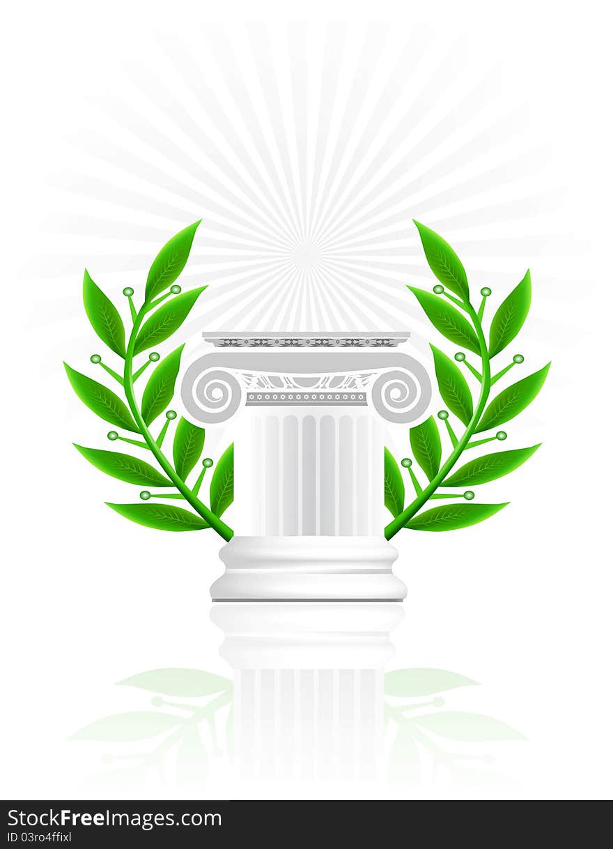 Classic column with laurel wreath. Winner pedestal concept illustration