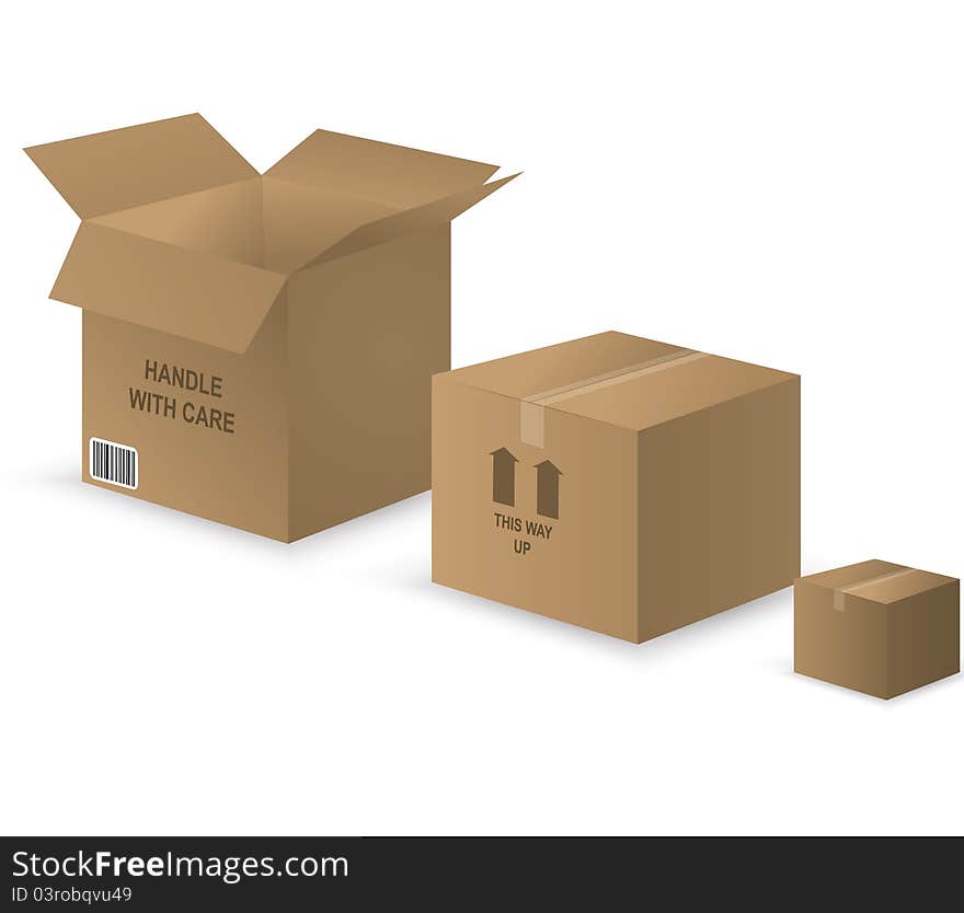 Vector illustration of three different cardboard boxes to symbolize storage. Contains gradients and blends, EPS version 8.