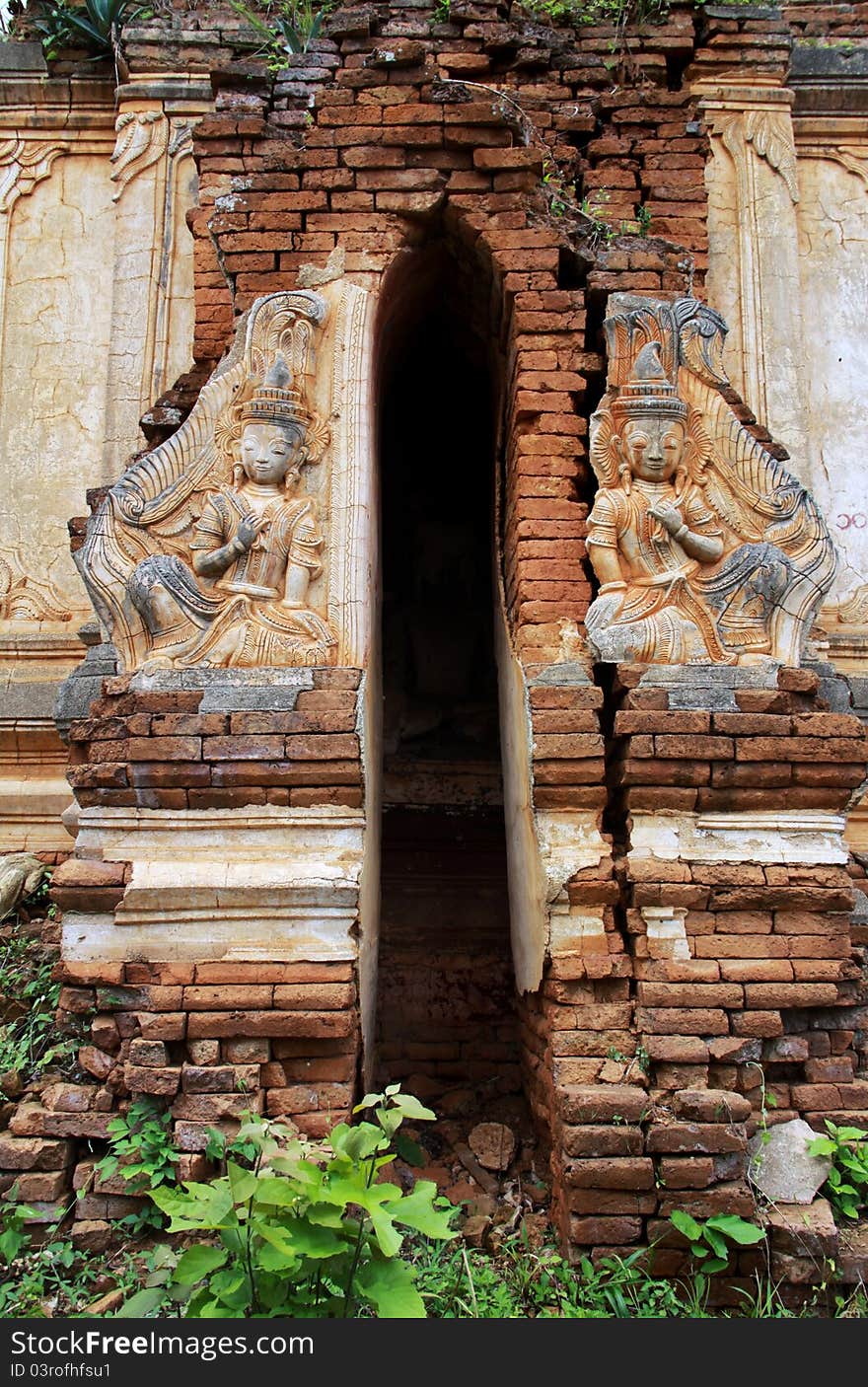 Entrance of an ancient temple ruins in Inthein, Myanmar, Inle lake, Myanmar. Entrance of an ancient temple ruins in Inthein, Myanmar, Inle lake, Myanmar