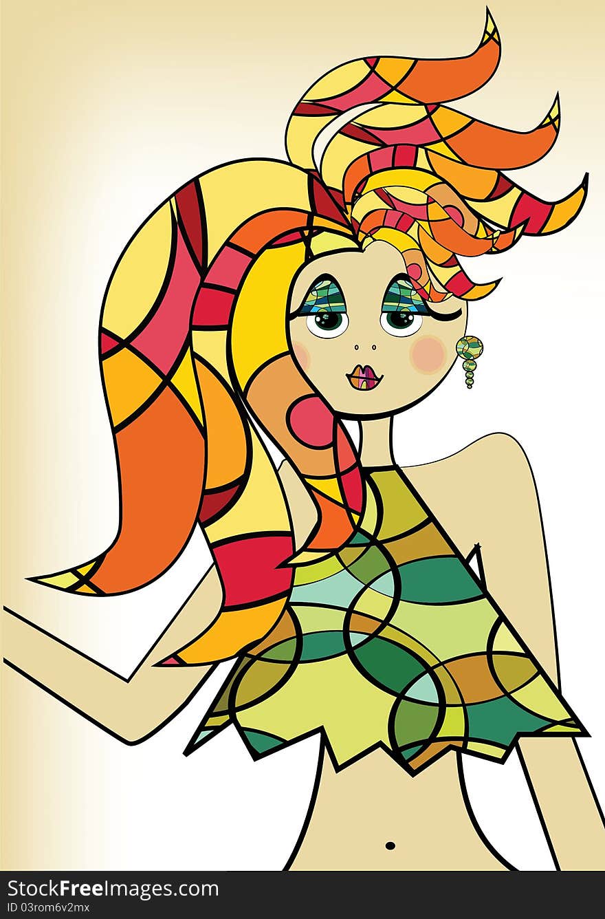 Colourful, trendy, fashionable girl illustration. Colourful, trendy, fashionable girl illustration