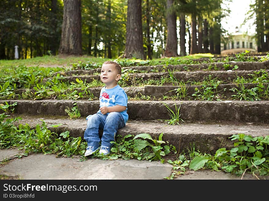 Cute baby in the forest