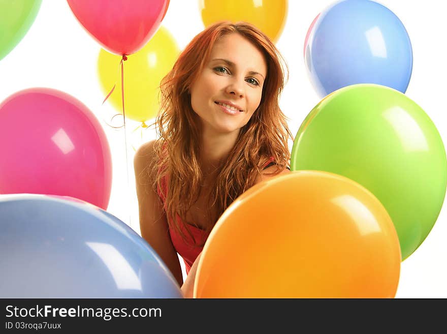 Happy cute woman with balloons. Happy cute woman with balloons