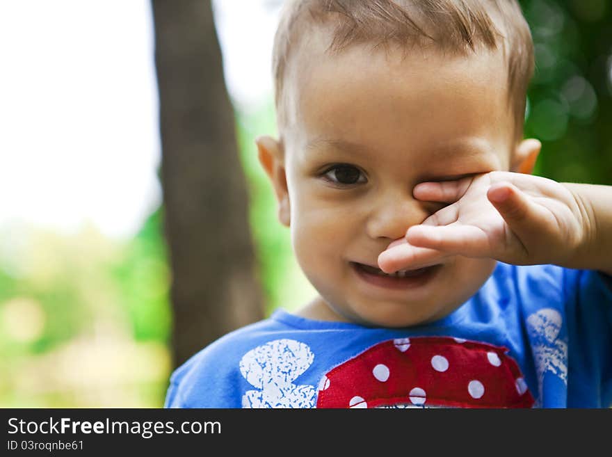 Cute baby in the forest