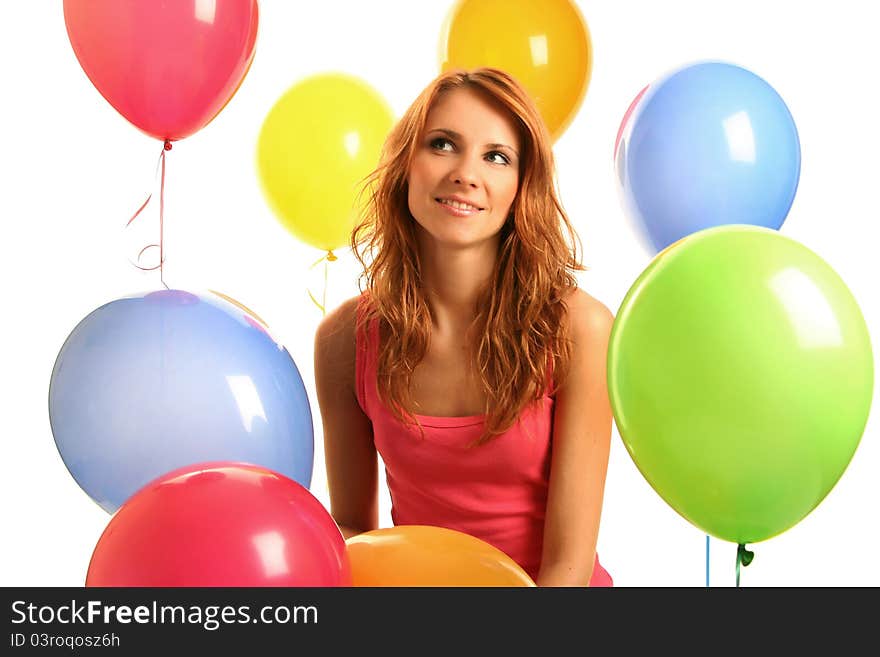 Happy cute woman with balloons. Happy cute woman with balloons