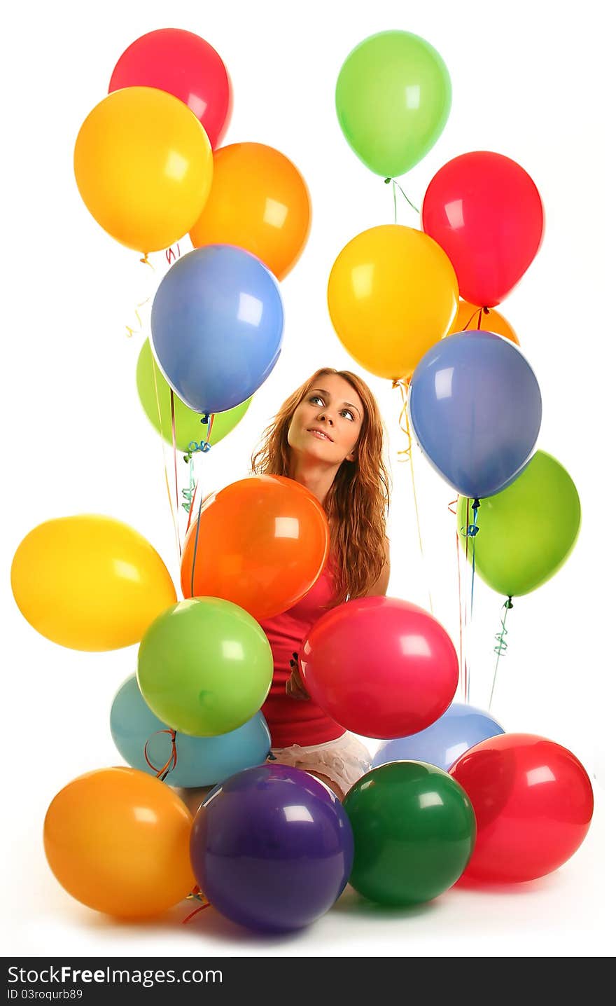 Happy cute woman with balloons. Happy cute woman with balloons