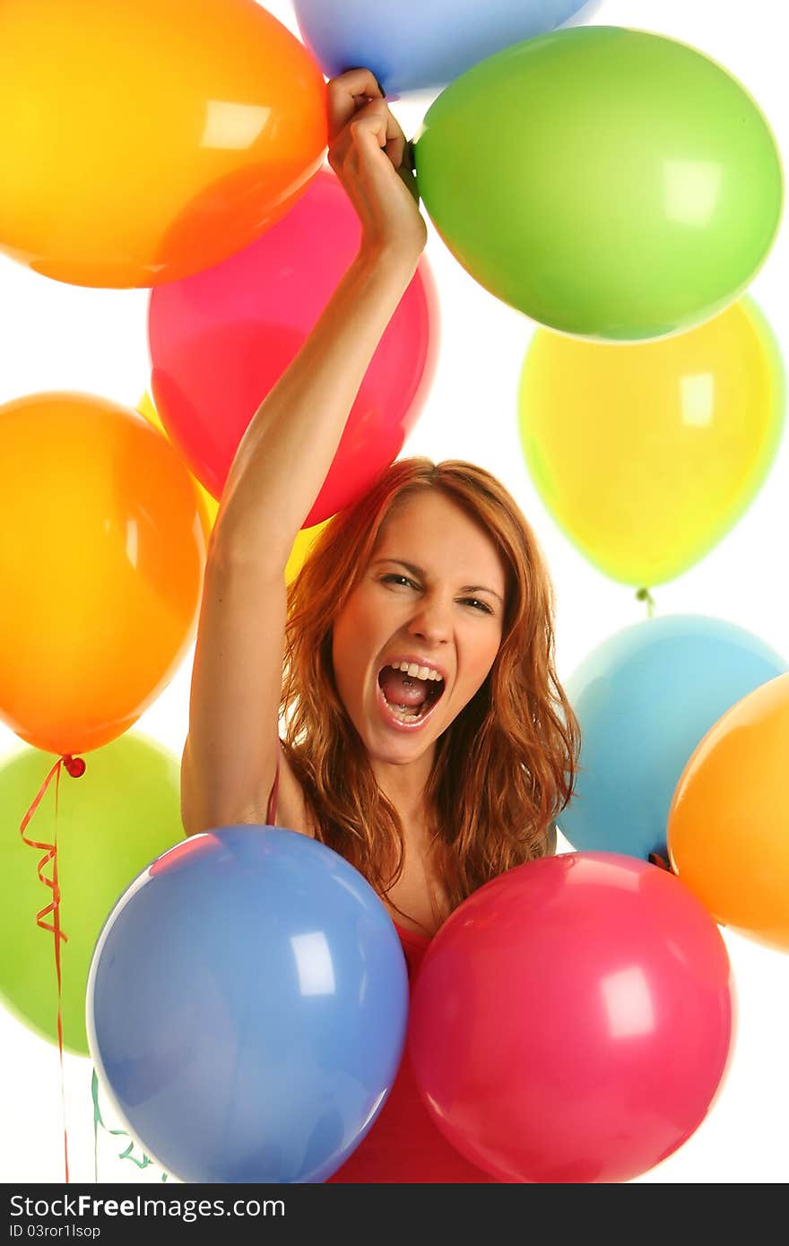 Happy cute woman with balloons. Happy cute woman with balloons