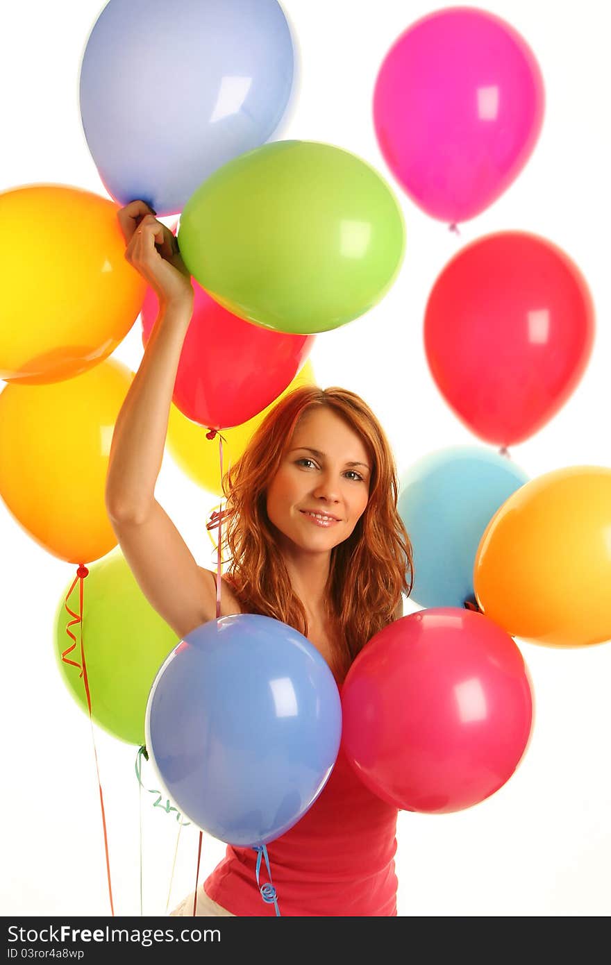 Happy cute woman with balloons. Happy cute woman with balloons