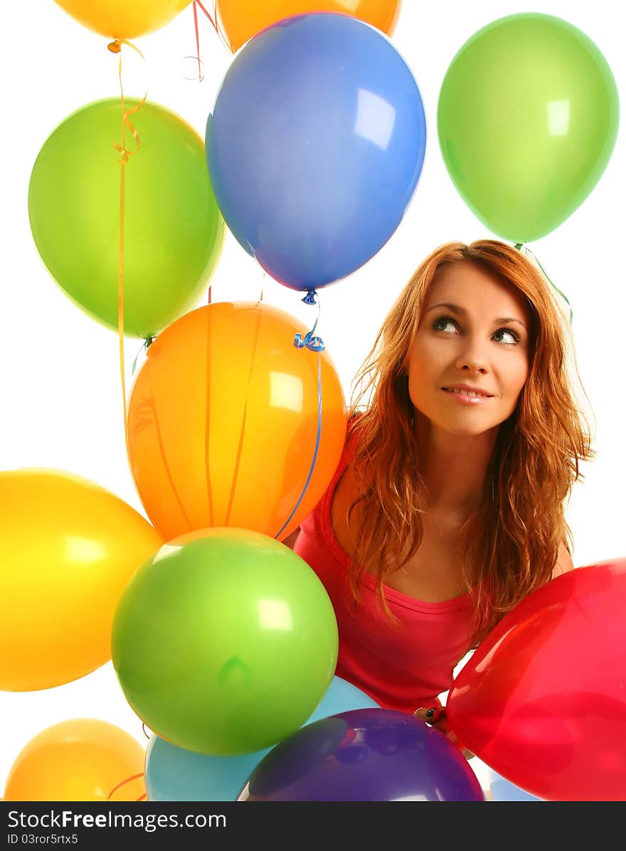 Happy cute woman with balloons. Happy cute woman with balloons