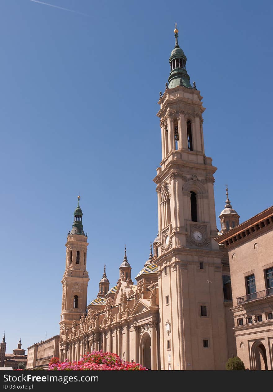 Our Lady of the Pillar Basilica in Zaragoza, Spain. The construction of the present baroque church was begun in 1681 by the King Charles II. Our Lady of the Pillar Basilica in Zaragoza, Spain. The construction of the present baroque church was begun in 1681 by the King Charles II