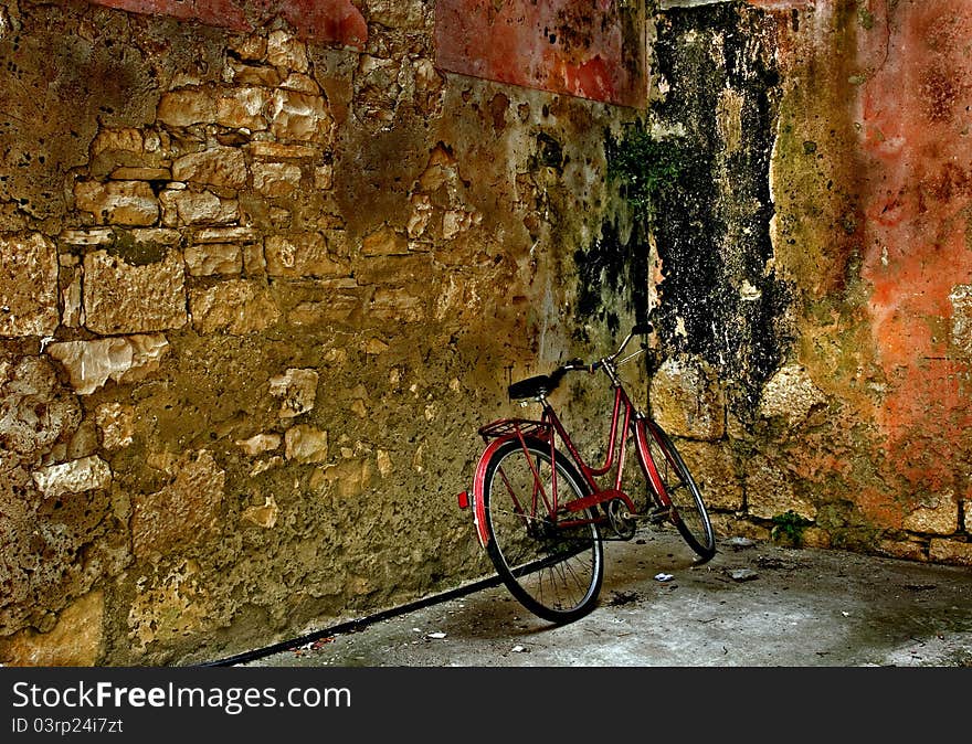 This bike was photographed in the old city (Korcula) in an old wall. This bike was photographed in the old city (Korcula) in an old wall