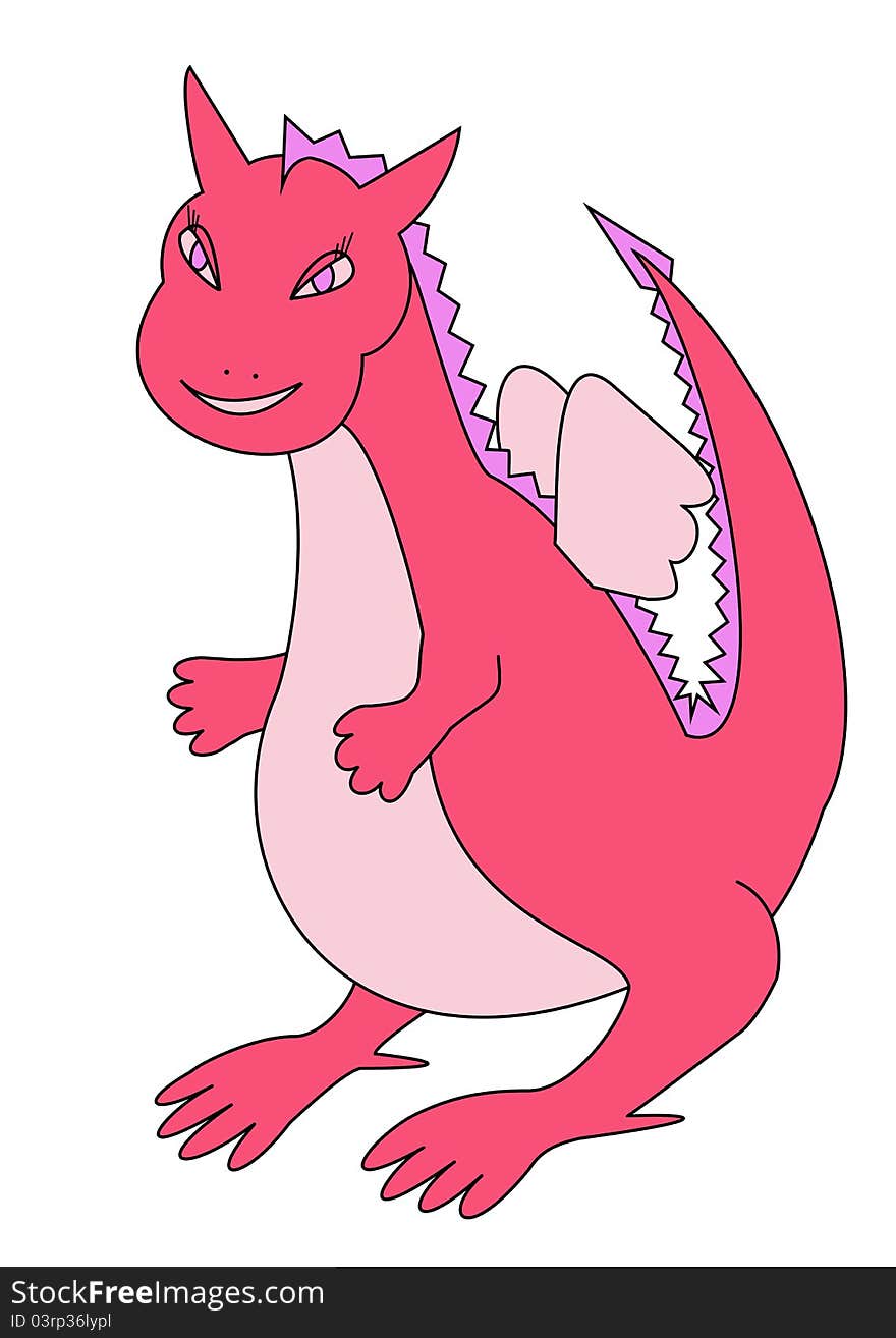 Pink dragon girl is sitting and smiling