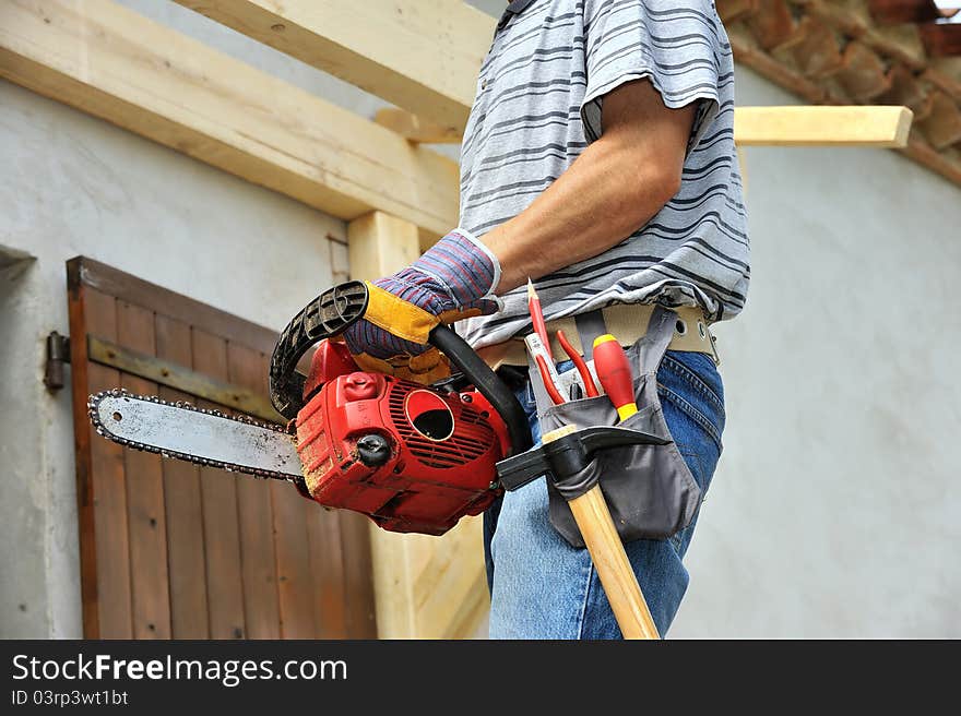 Tools and equipement of a carpenter. Tools and equipement of a carpenter