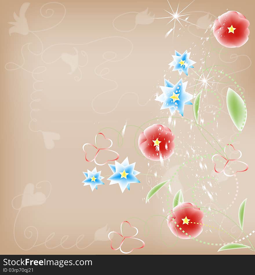 Flower background on an old paper, the vector background