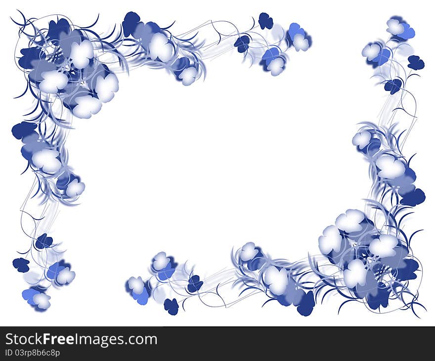 Frame of blue abstract flowers. Frame of blue abstract flowers