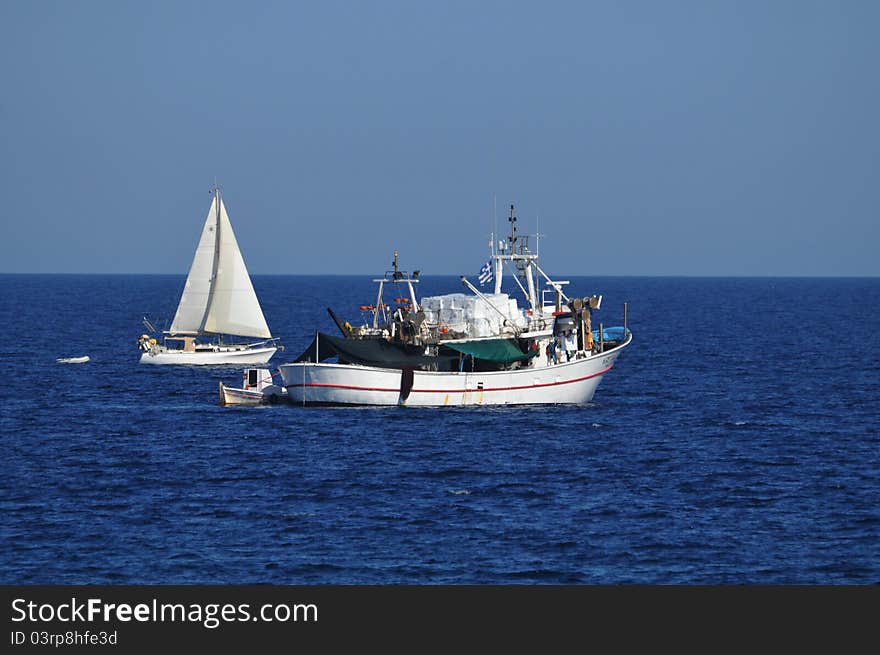 Fishing boats at sea