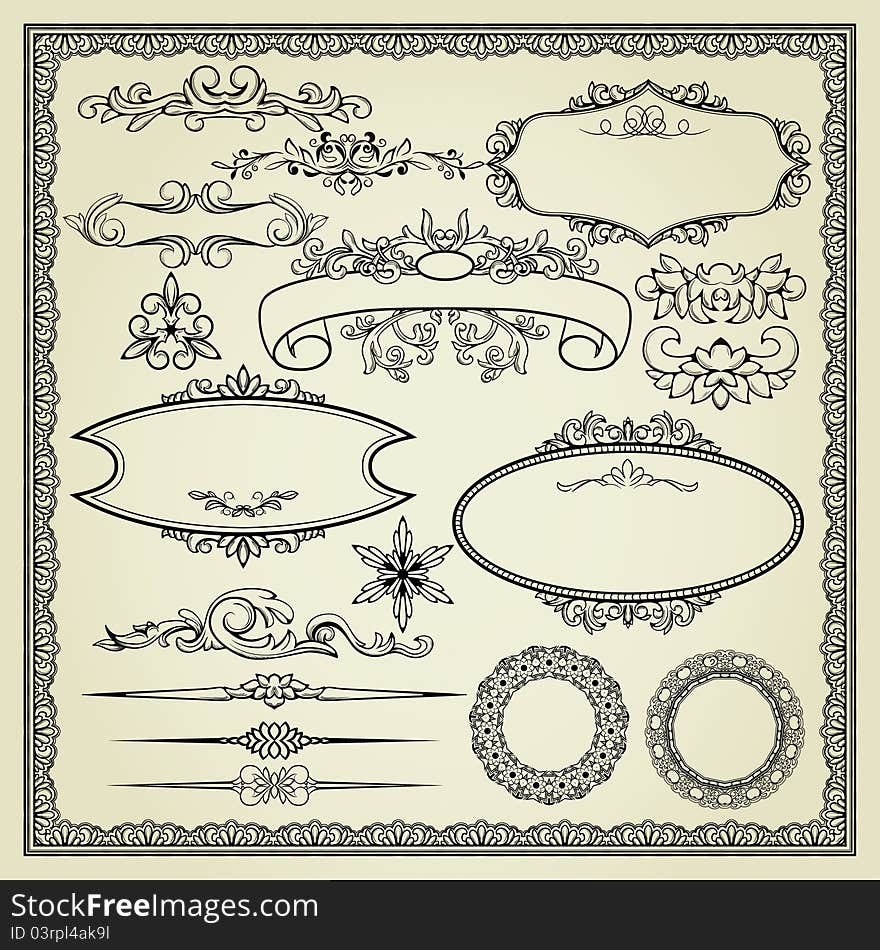 Hand drawn design elements in retro style. Hand drawn design elements in retro style