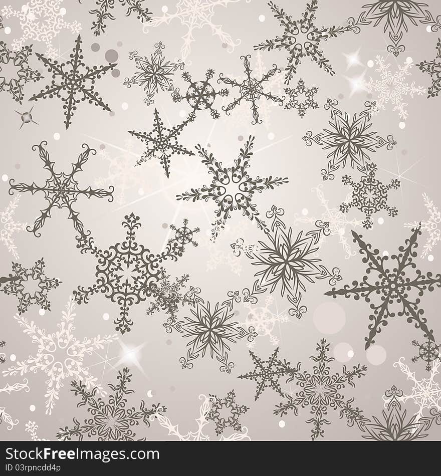 Hand drawn Christmas pattern with snowflakes. Seamless