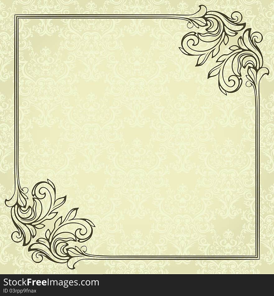 Vintage frame with damask background