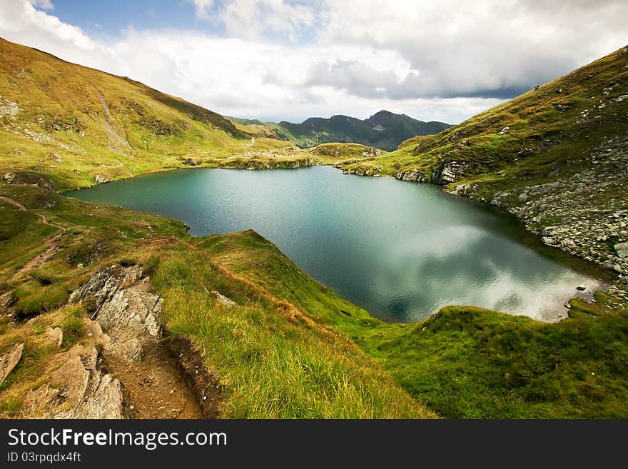 Landscape from Capra Lake in Romania and Fagaras m