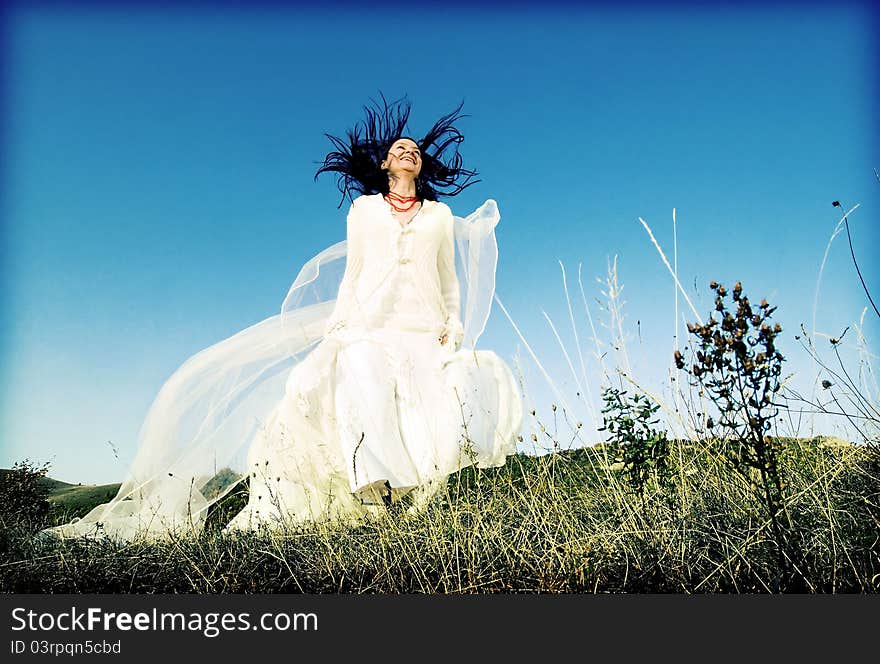 Portrait Of Romantic Woman On Field