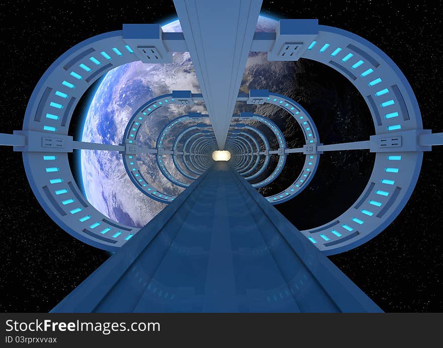 Render of an abstract brige going to earth. Render of an abstract brige going to earth