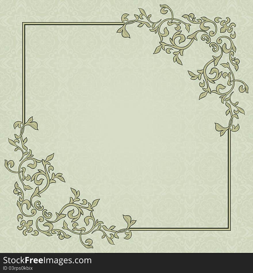 Vintage frame with damask background