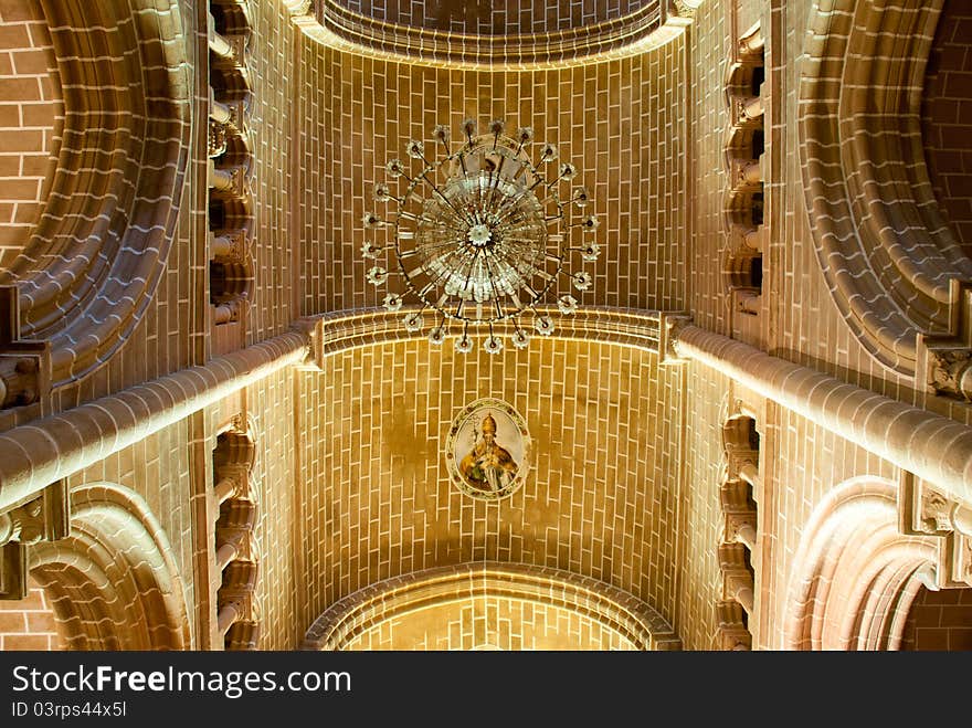 Interior view of the cathedral nave tiled ceiling